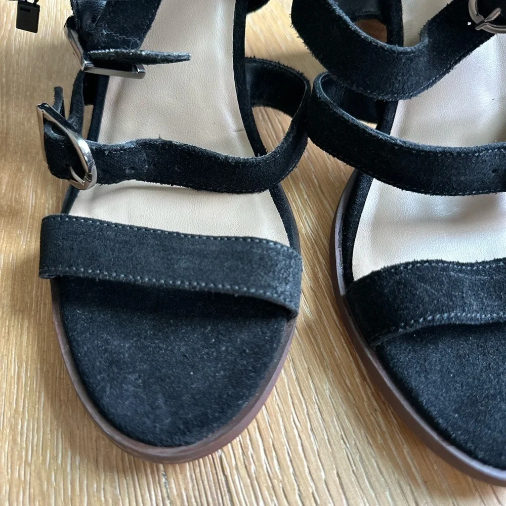 CREVO Women's Black Strappy Leather Sandals with wooden block heel - Picture 9 of 9